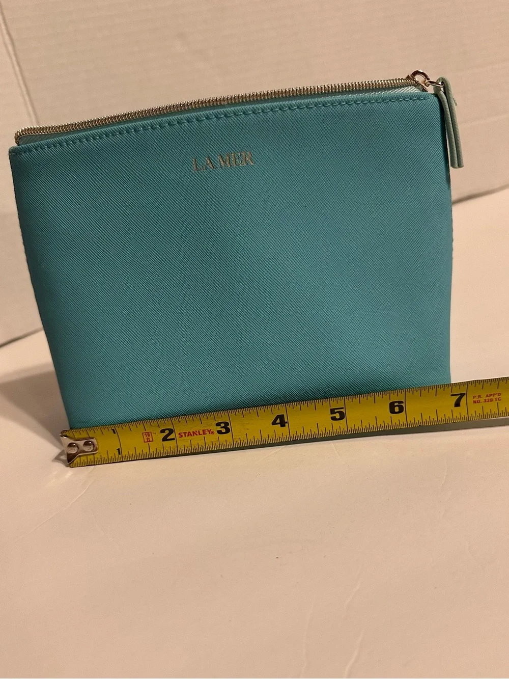 LA MER Leather Zip Pouch in Teal